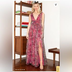 Lulus garden romance magenta floral print organza maxi dress size Medium